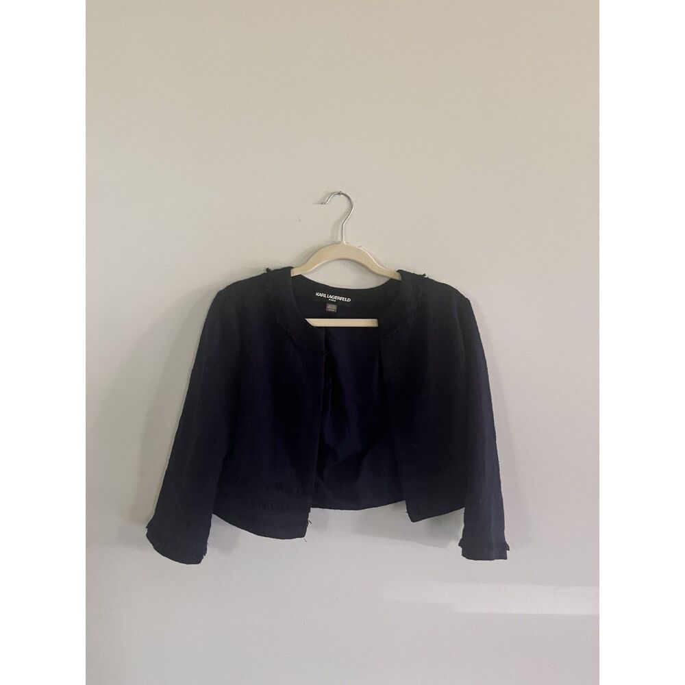 Karl Lagerfeld Womens Tweed Blazer Size Small in Navy